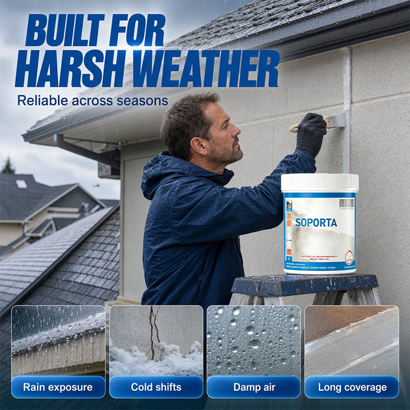 Waterproof coating protecting an exposed surface from rain