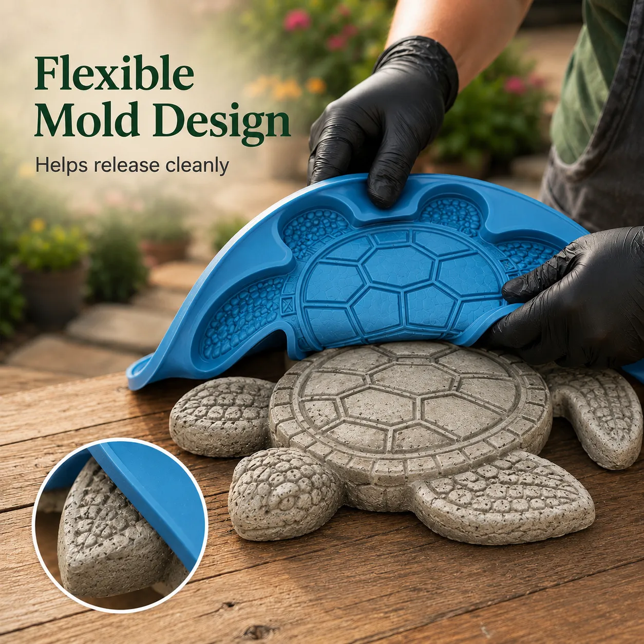 Painted ocean animal stepping stones installed along garden path
