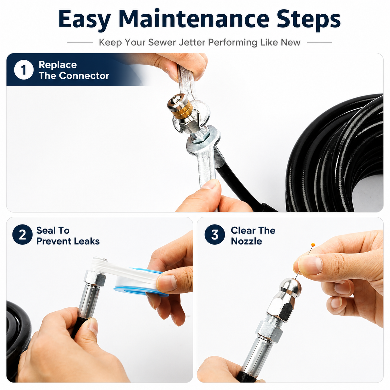 Sewer jetter nozzle connected for pipe cleaning