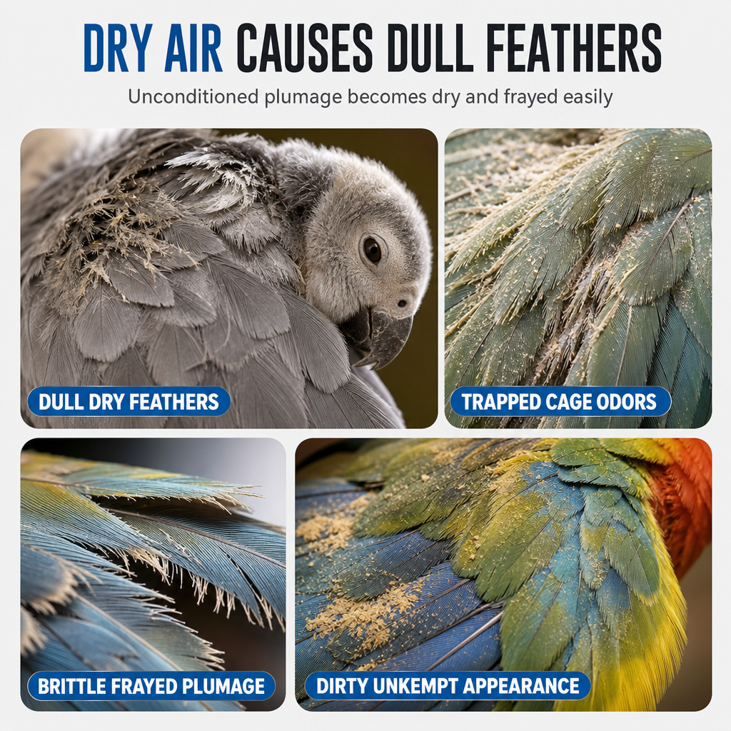 Feather-care illustration highlighting dull-looking plumage