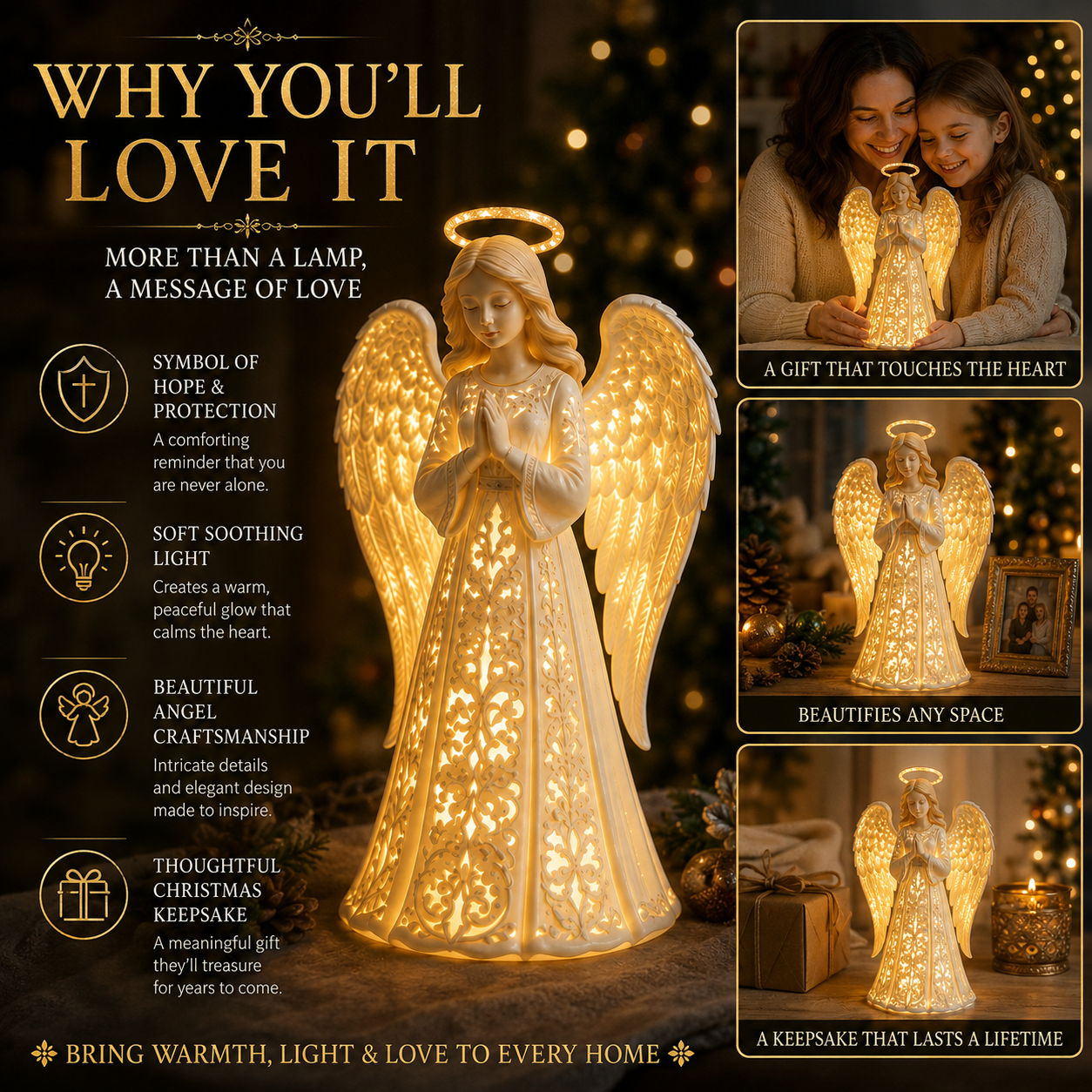 Angel Guardian Light intricate cutouts and feather wings