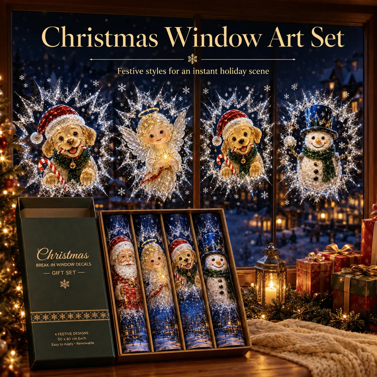 4-piece Christmas window decal set collection preview