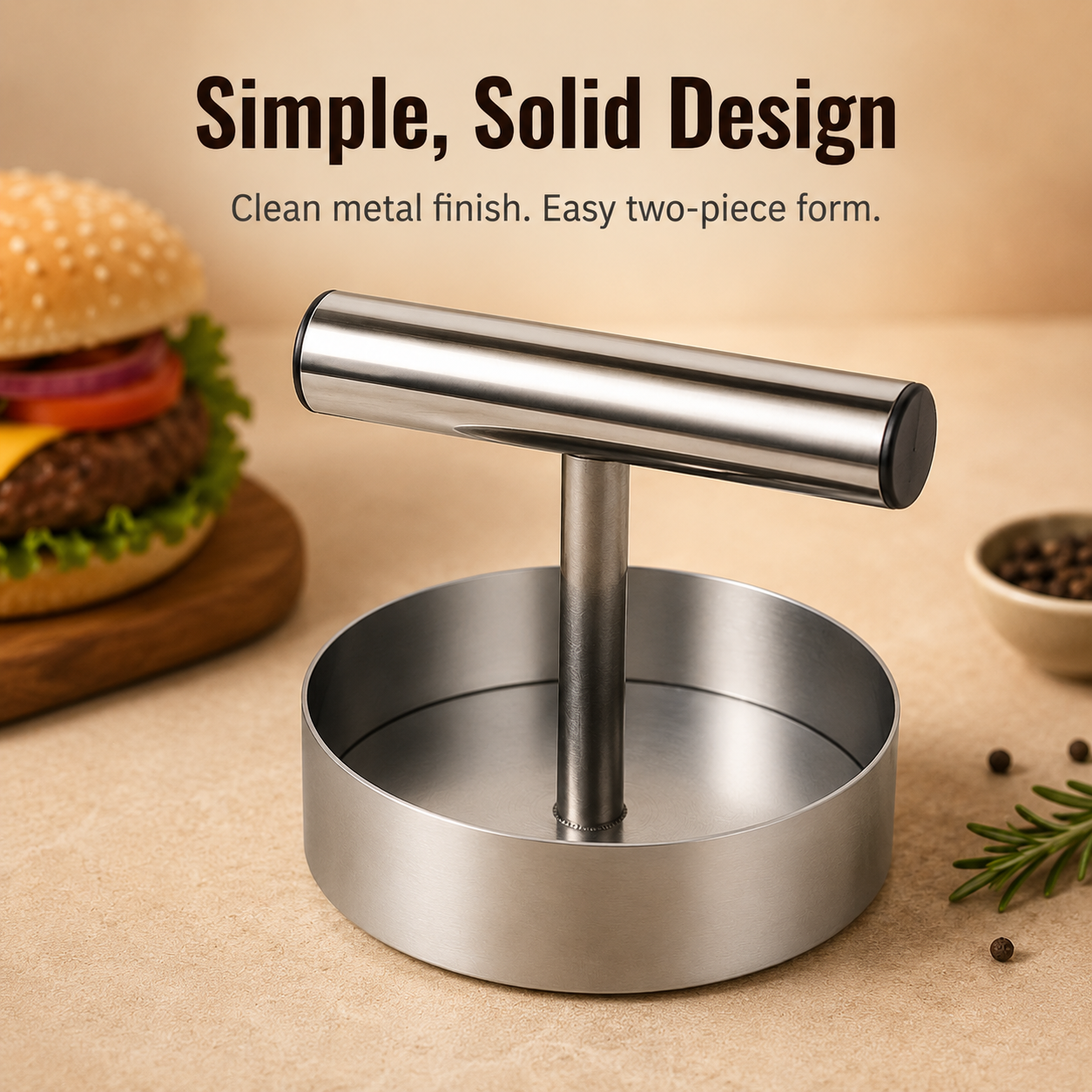 Filling meat into patty mold ring