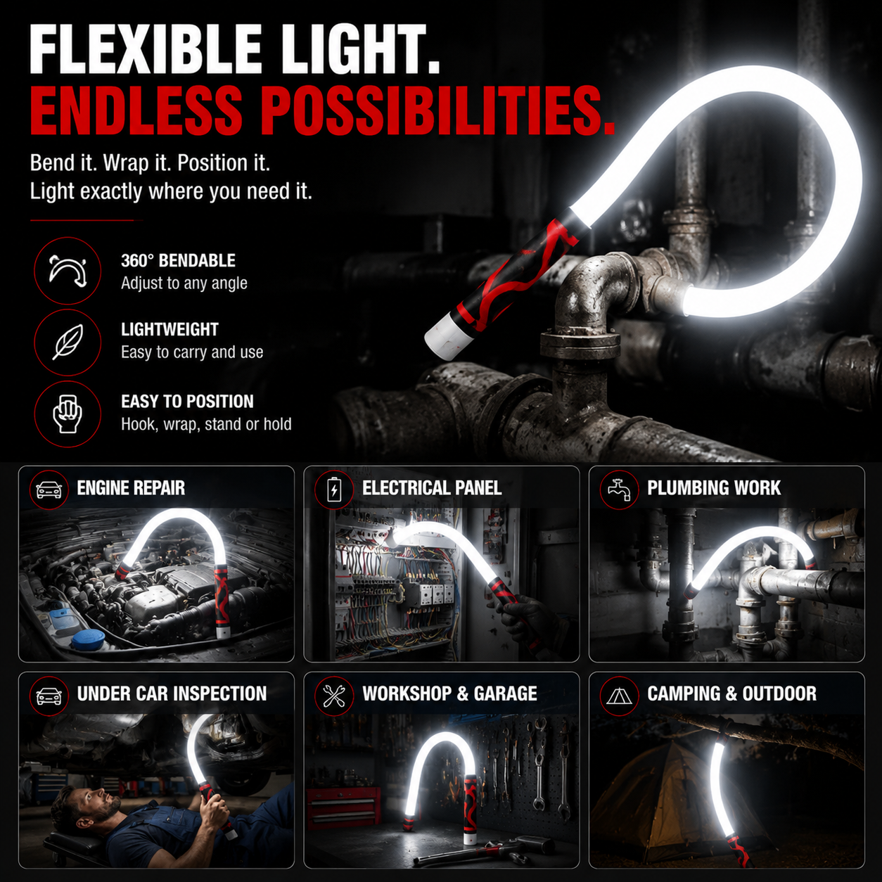 LED work light for garage and workshop use