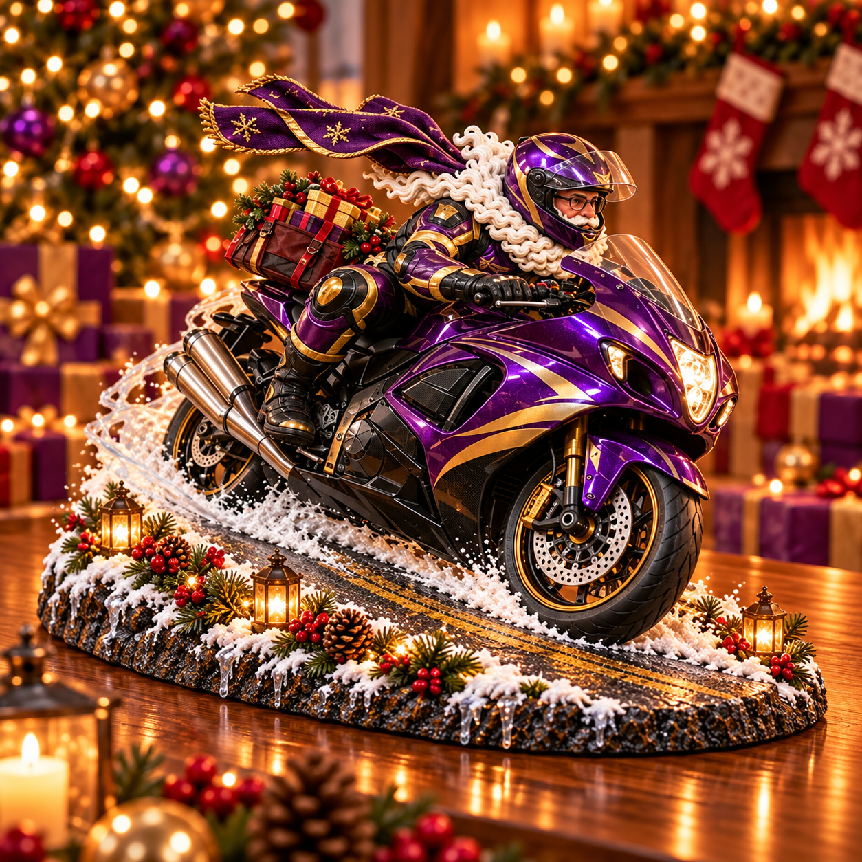 Purple Midnight Racer Santa motorcycle keepsake