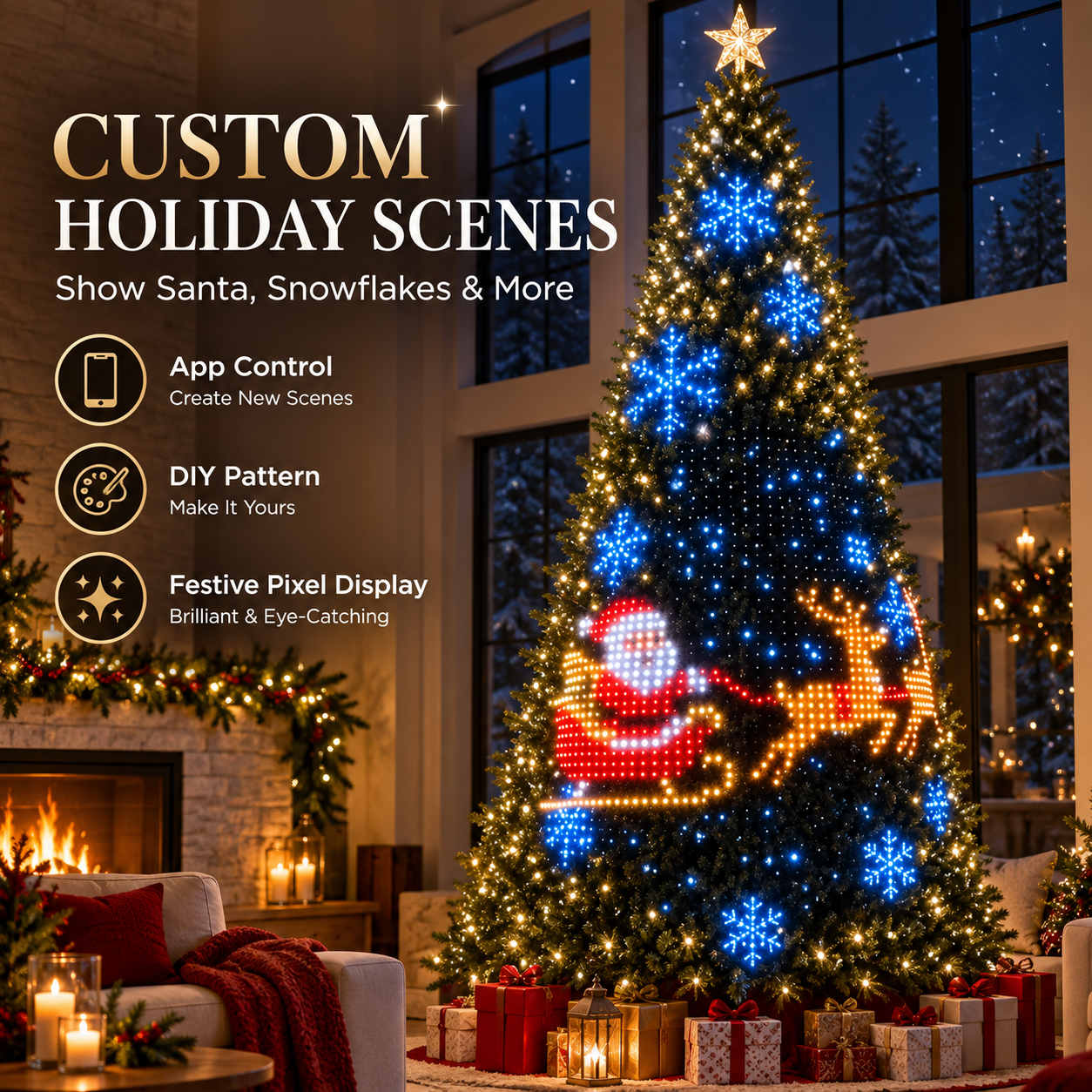 Colorful Christmas tree lighting up family holiday moments