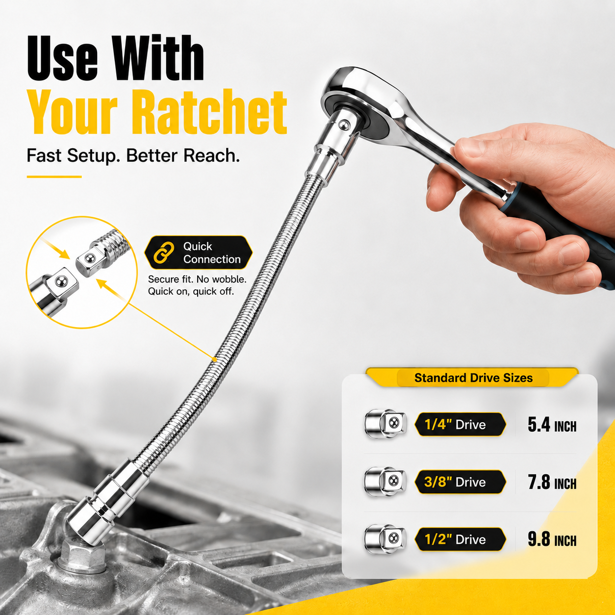 Three piece flexible socket extension set