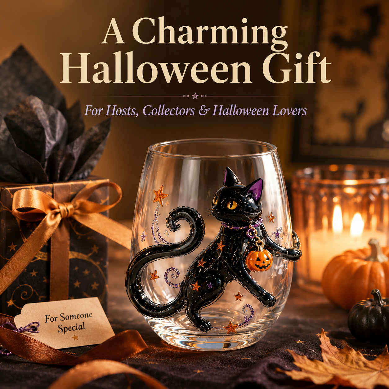 Moonlit ghost stemless wine glass design close up