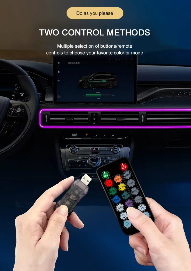 RGB ambient car light remote control color settings and mode options