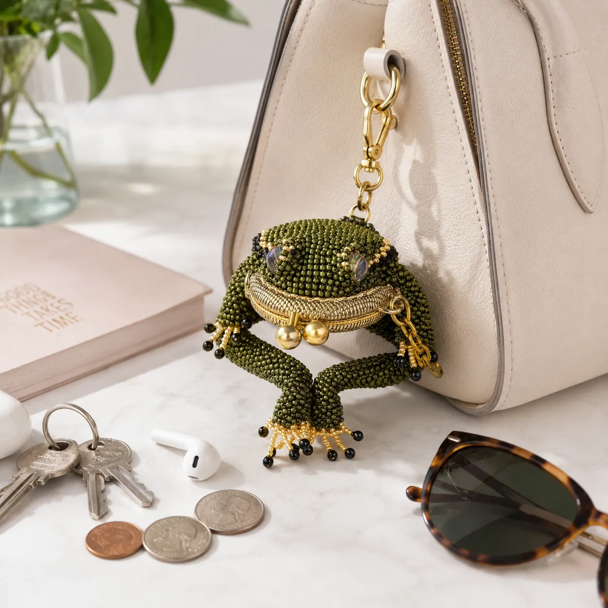 Frog purse on bag