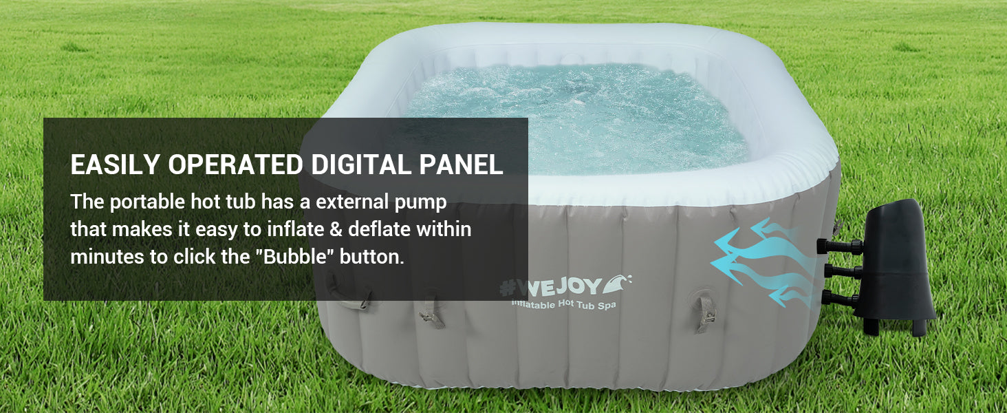 WEJOY Inflatable 2-3 Person Square Hot Tub Spa with 120 Bubble Jets