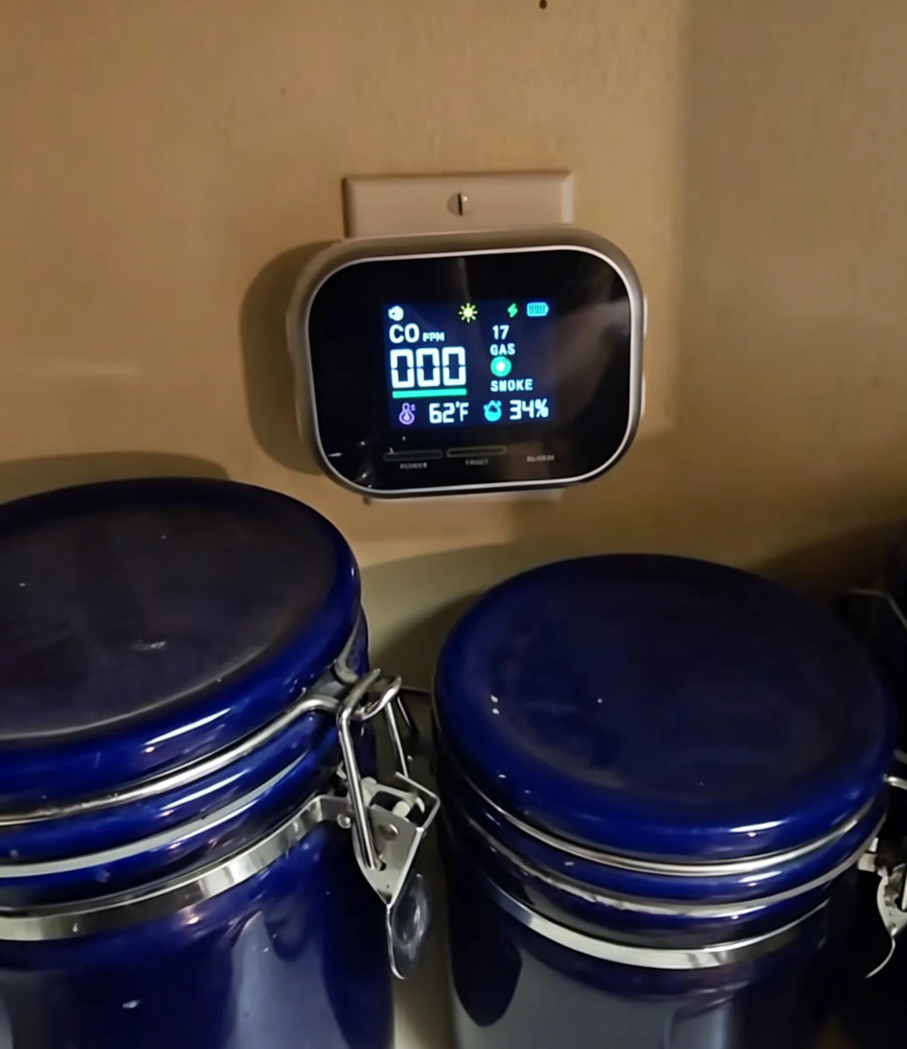 Customer review photo showing gas detector mounted near furnace