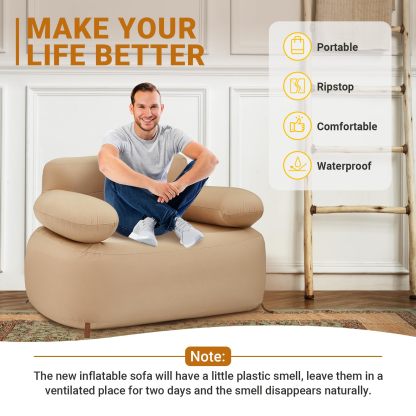 KingCamp Premium Single Inflatable Sofa Set / Khaki