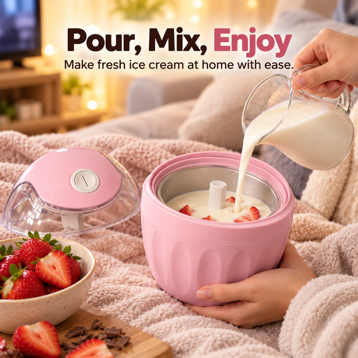Pour mix enjoy mini ice cream maker