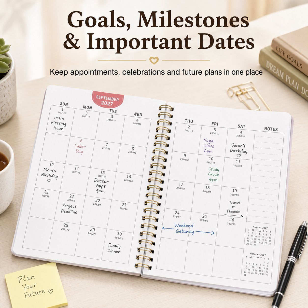 Planner for goals milestones and important dates