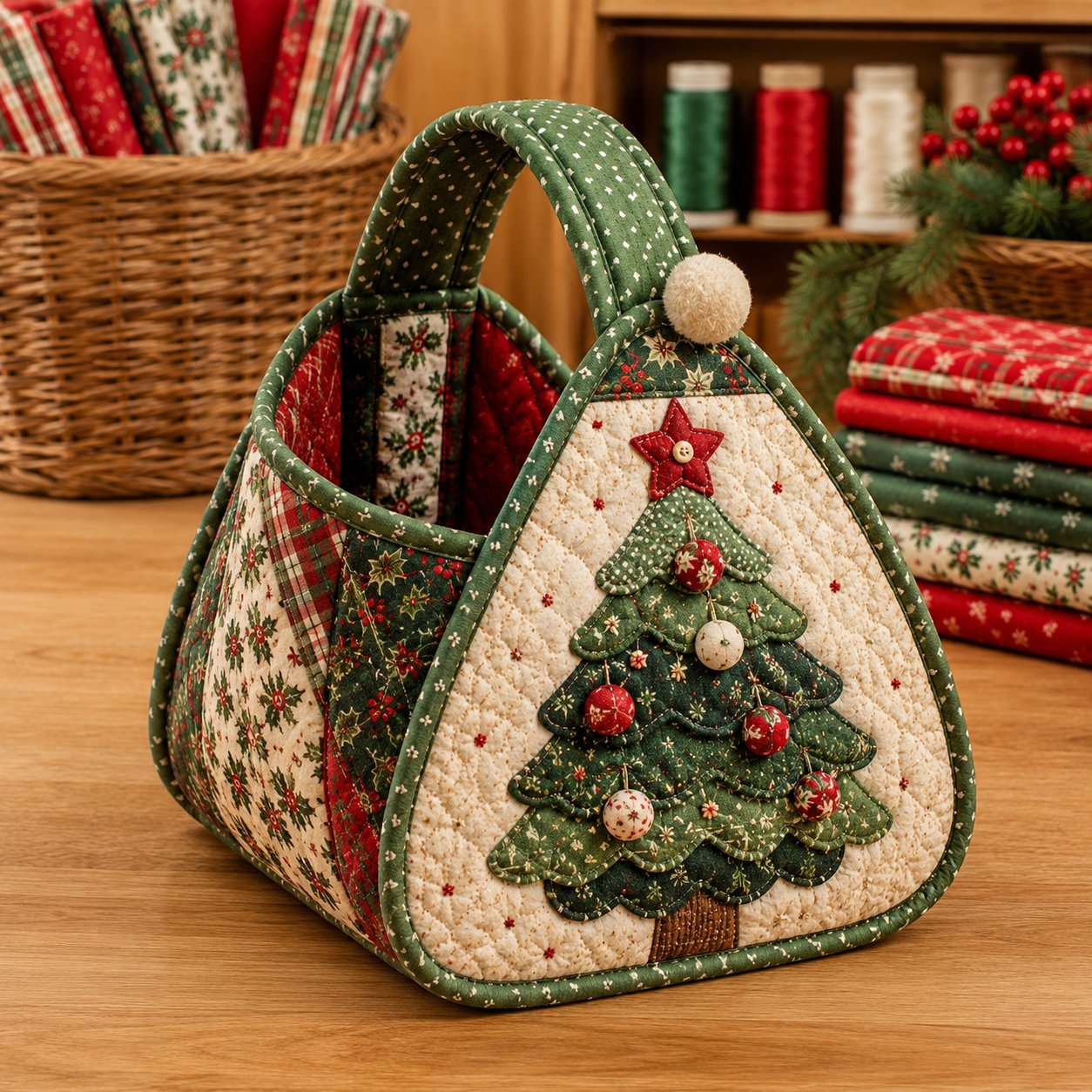 Christmas quilted basket packaged as a thoughtful holiday gift