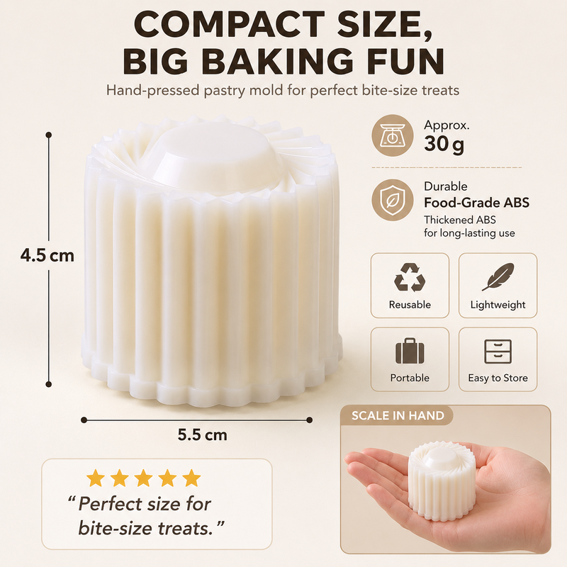 Pastry mold product dimensions showing 4.5 cm by 5.5 cm measurements