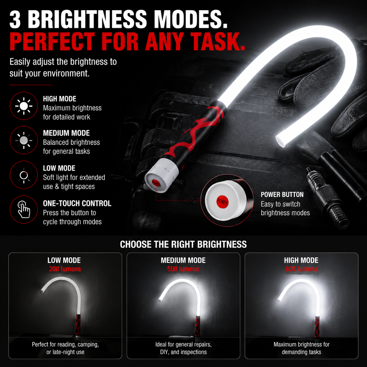Flexible LED light for hard to reach spaces