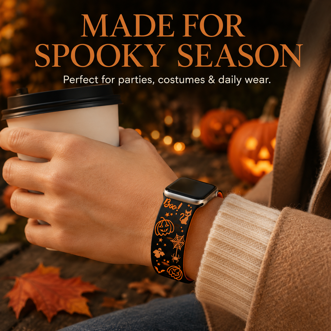 Flat layout of halloween silicone strap and connector lugs