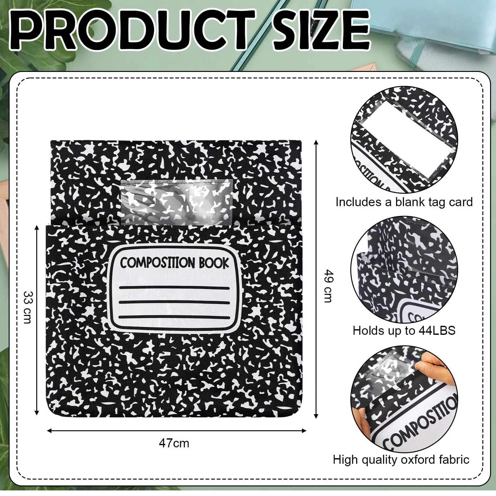 Classroom chair pocket organizer pattern options crayon pencil composition book eucalyptus marker pastel boho black