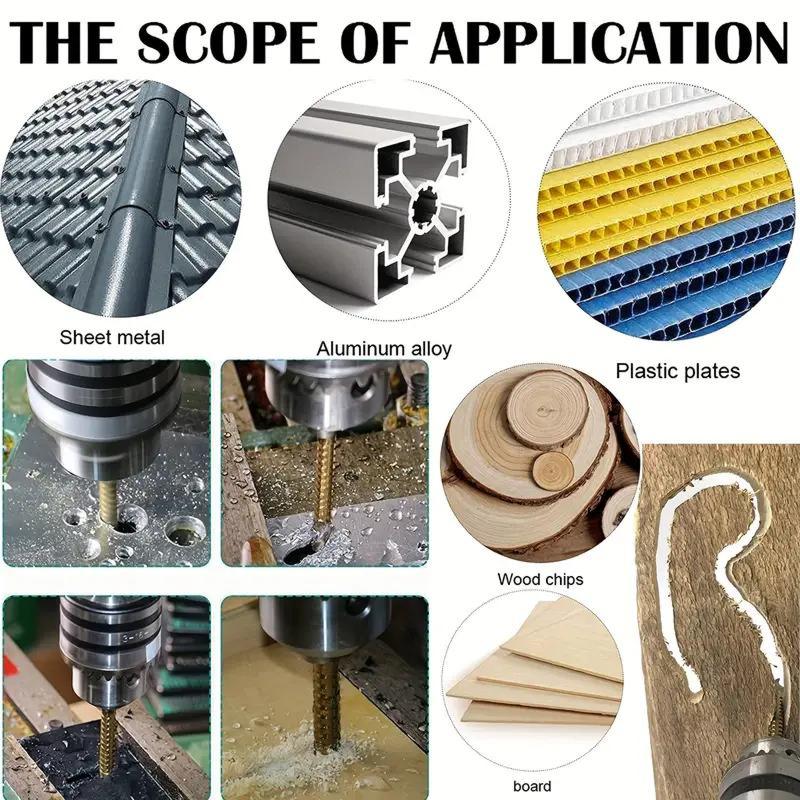 Drilling through stainless steel, wood, plastic, glass, brick, and tile