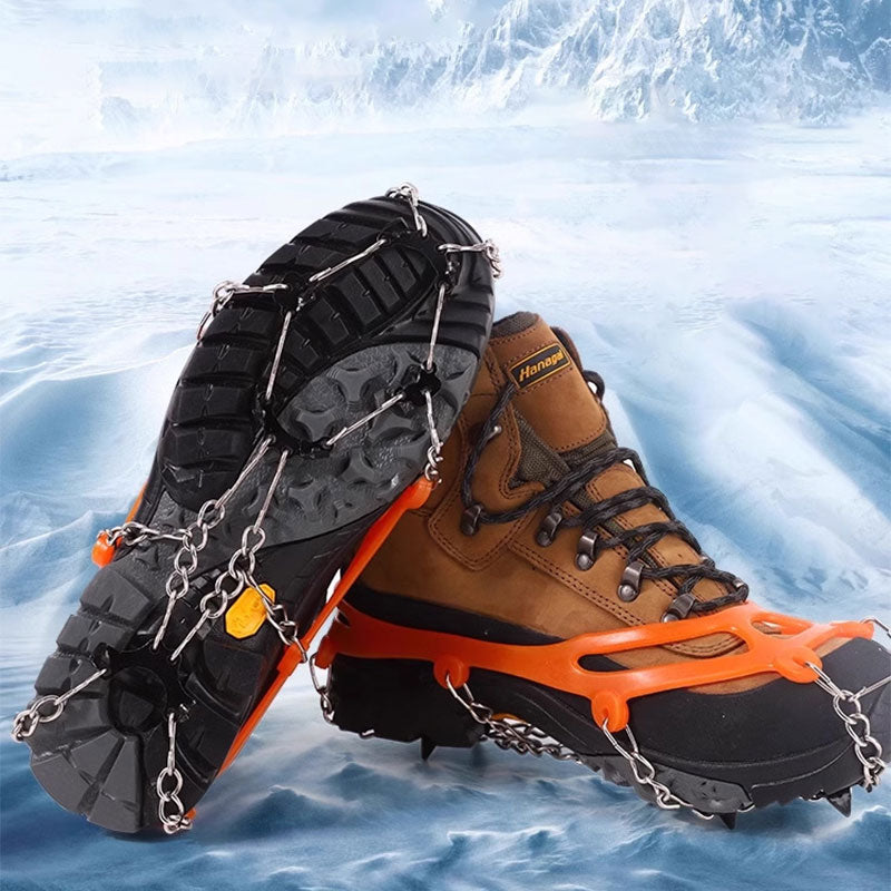 Outdoor anti-slip crampons on winter boots