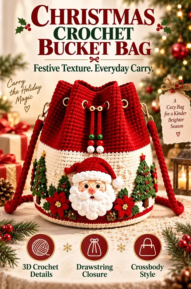 Santa Christmas crochet bucket crossbody bag