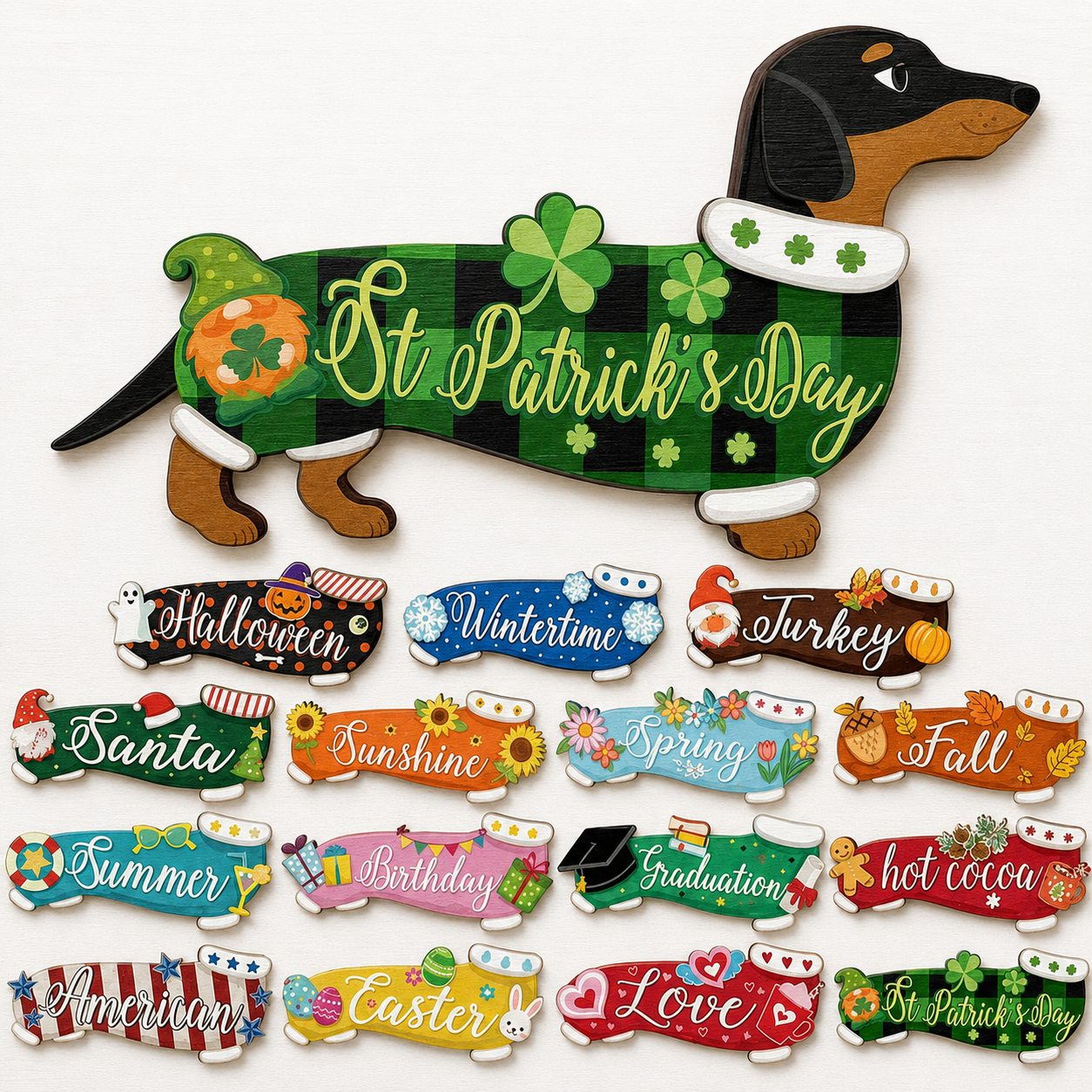 Interchangeable seasonal wooden decor collection