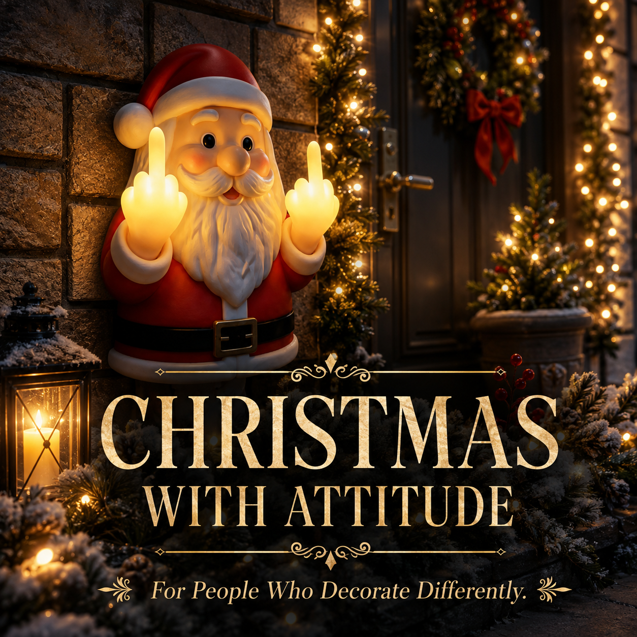 Cheeky illuminated Santa Claus wall hanging display overview