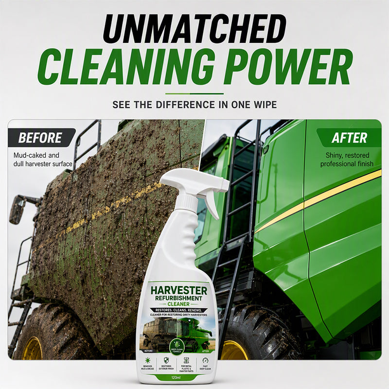 Harvester cleaner removing oily residue and stubborn field grime