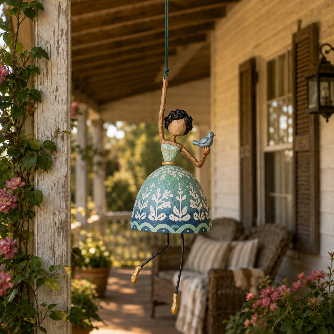 Reader Lady beside a porch column