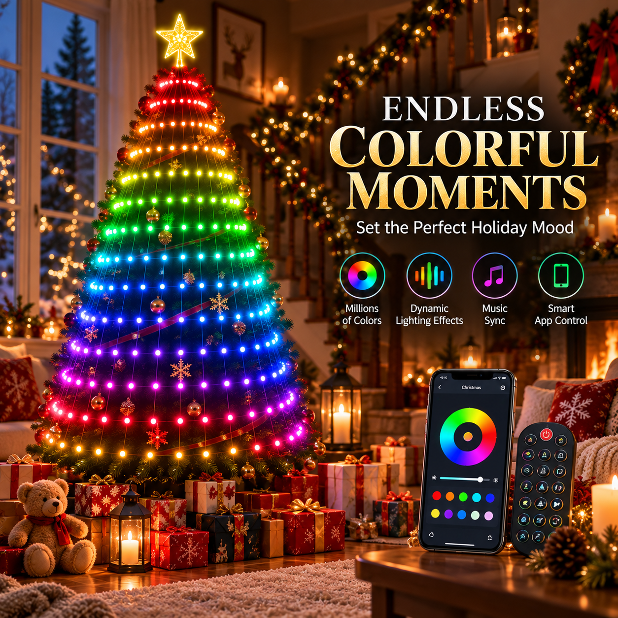 Smart phone app and wireless remote control for Christmas tree