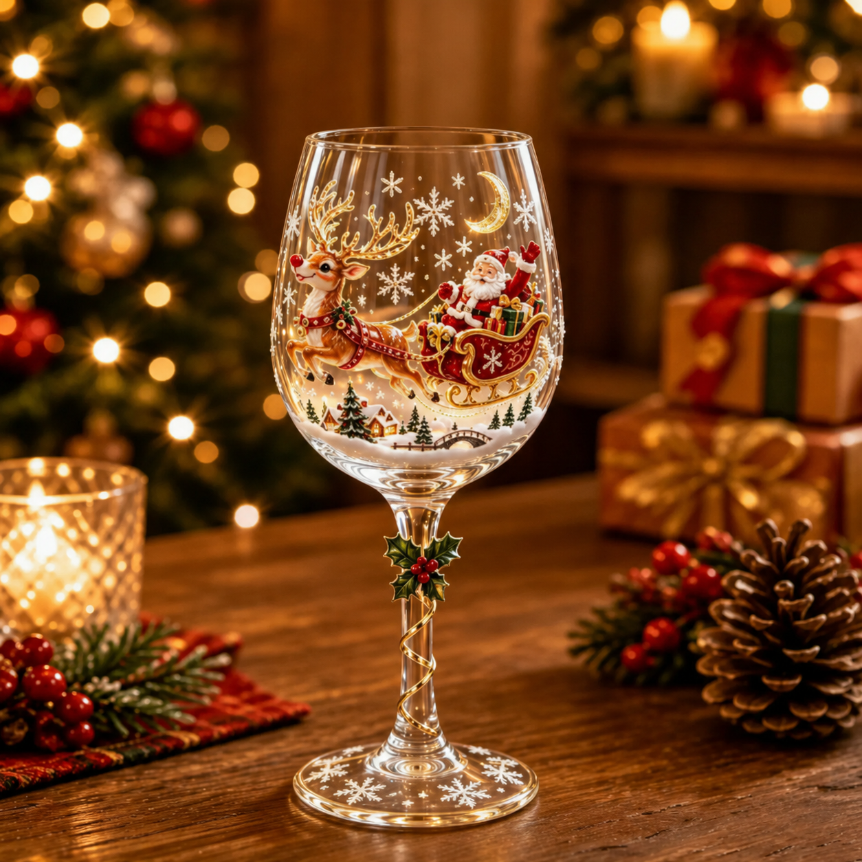Santa Sleigh Glass