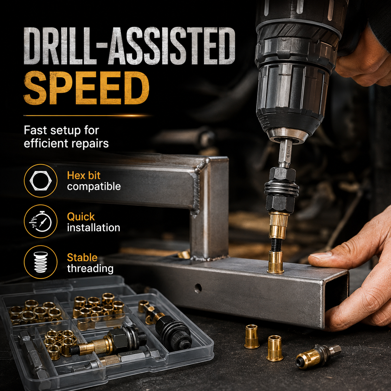 Two ways to operate manual wrench or electric drill hex mandrel setup