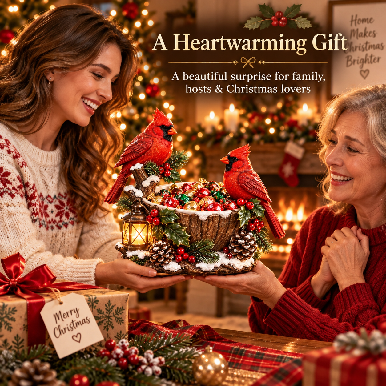 Cardinal Christmas Treat Bowl - lighted holiday tabletop decor image 7
