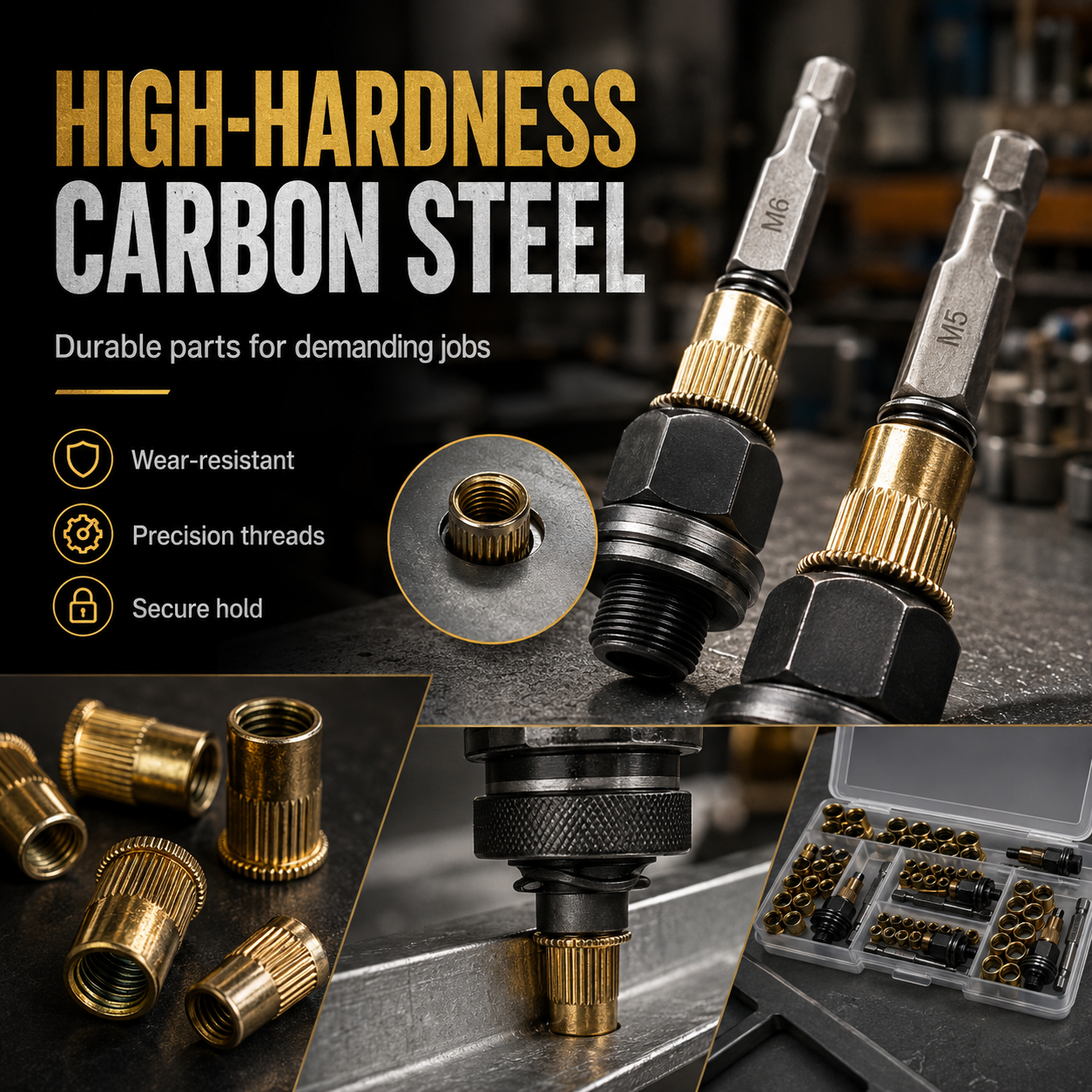 Reinforced high hardness carbon steel mandrels heads focus
