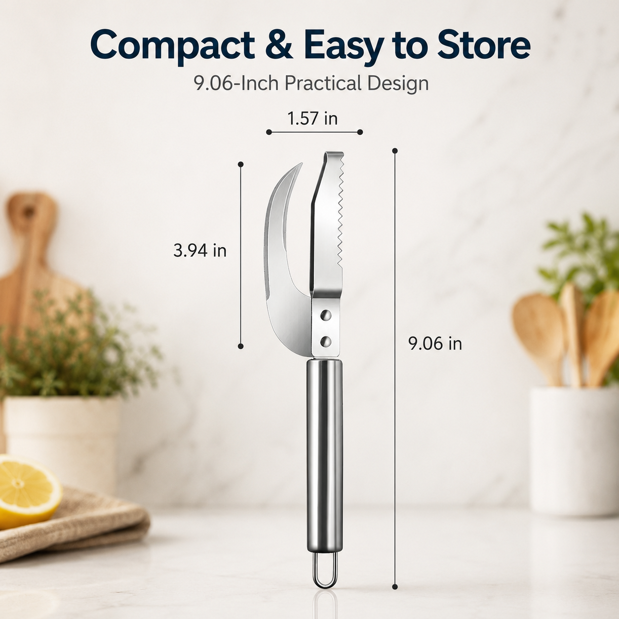Multifunctional fish scaler and knife tool held in hand