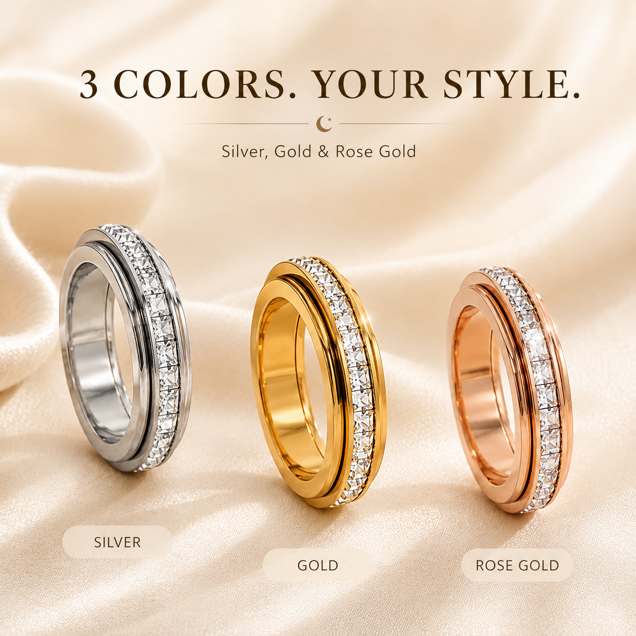 Rotating outer spinner ring for daily stress relief