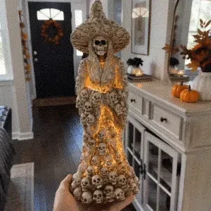 Ivory Bone Skull Witch Lantern Statue warm glow response