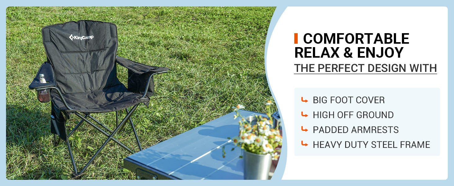 KingCamp Padded Outdoor Folding Quilted Armchair with Built In Cupholder