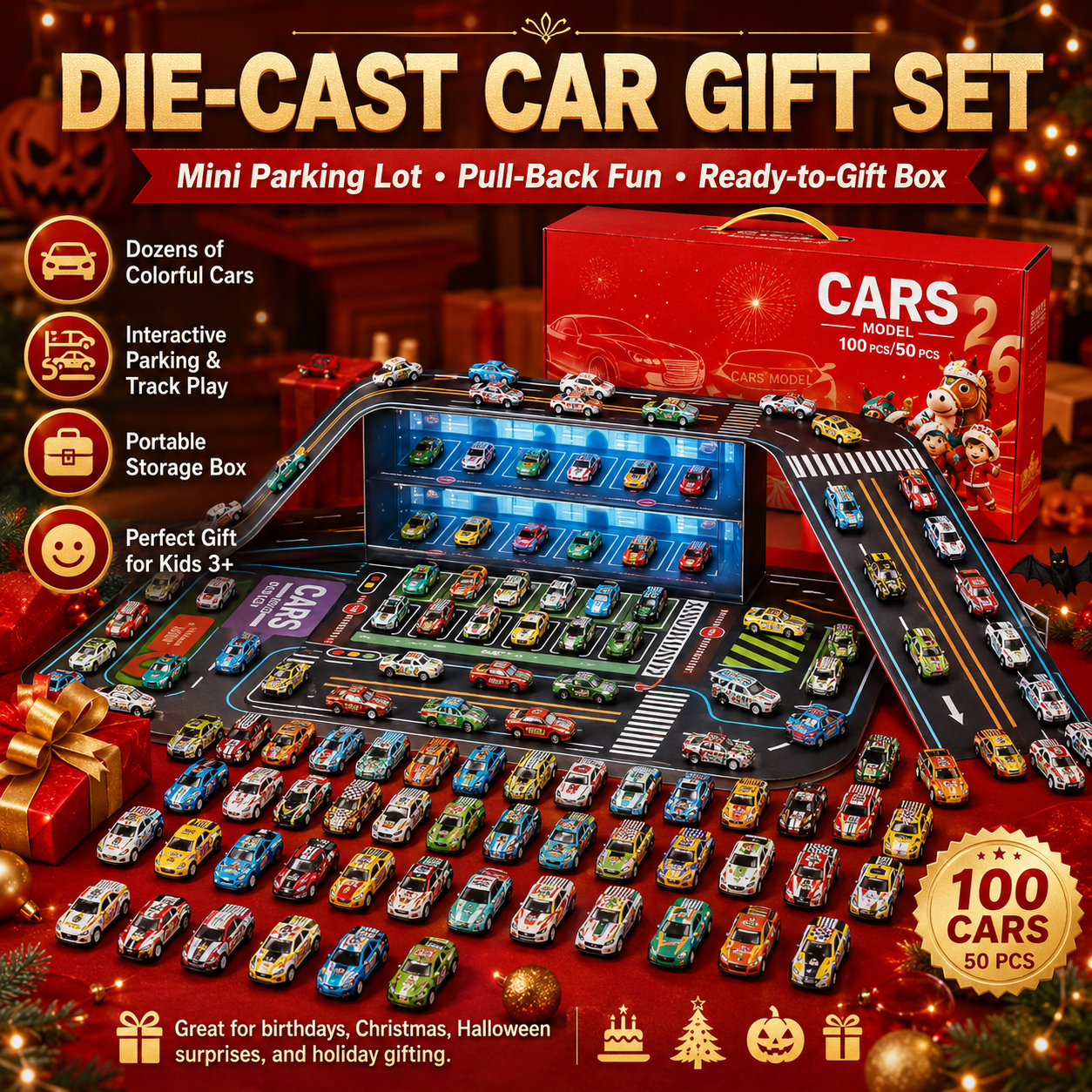 Pull-back die-cast race cars moving forward without batteries