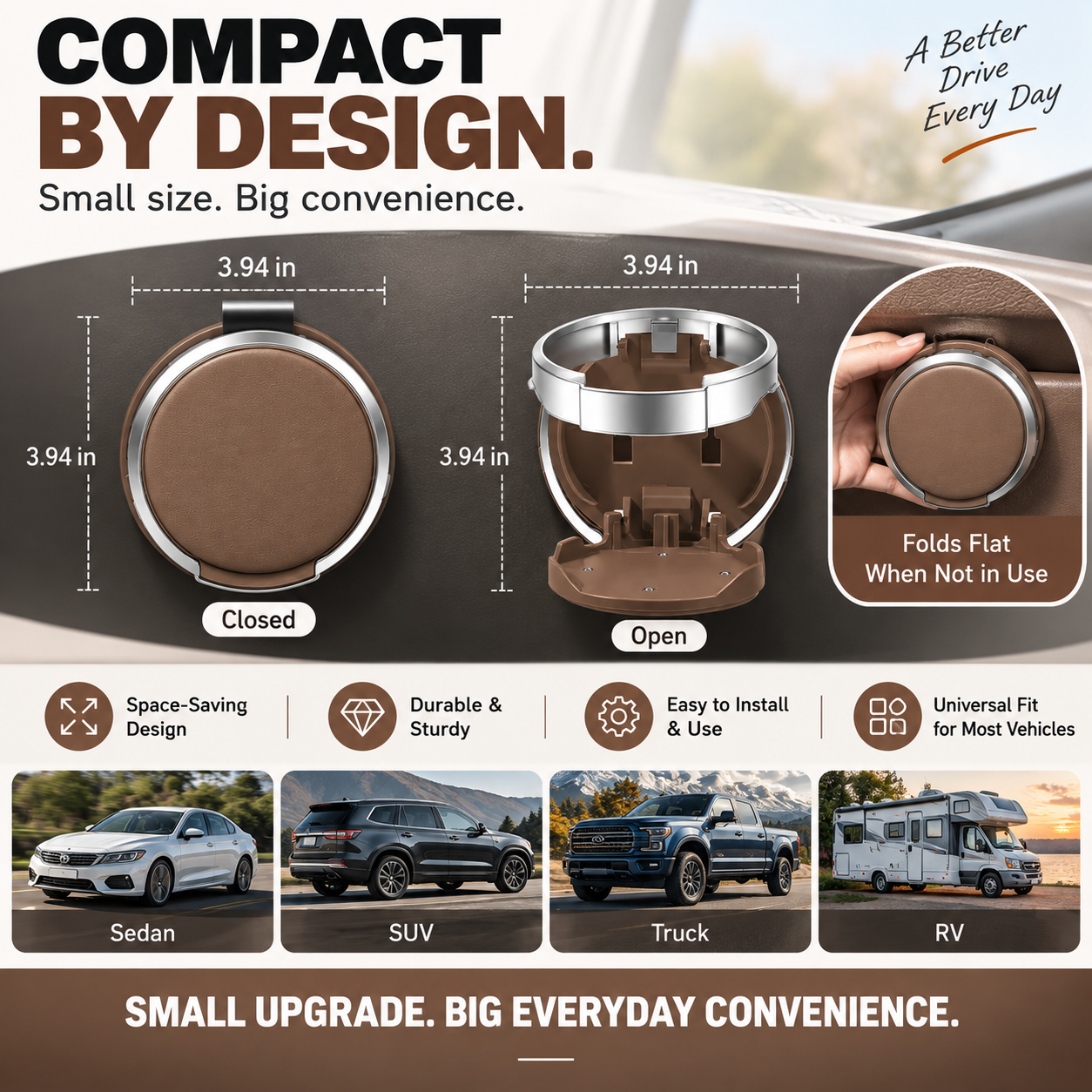 Foldable Car Cup Holder Phone Storage