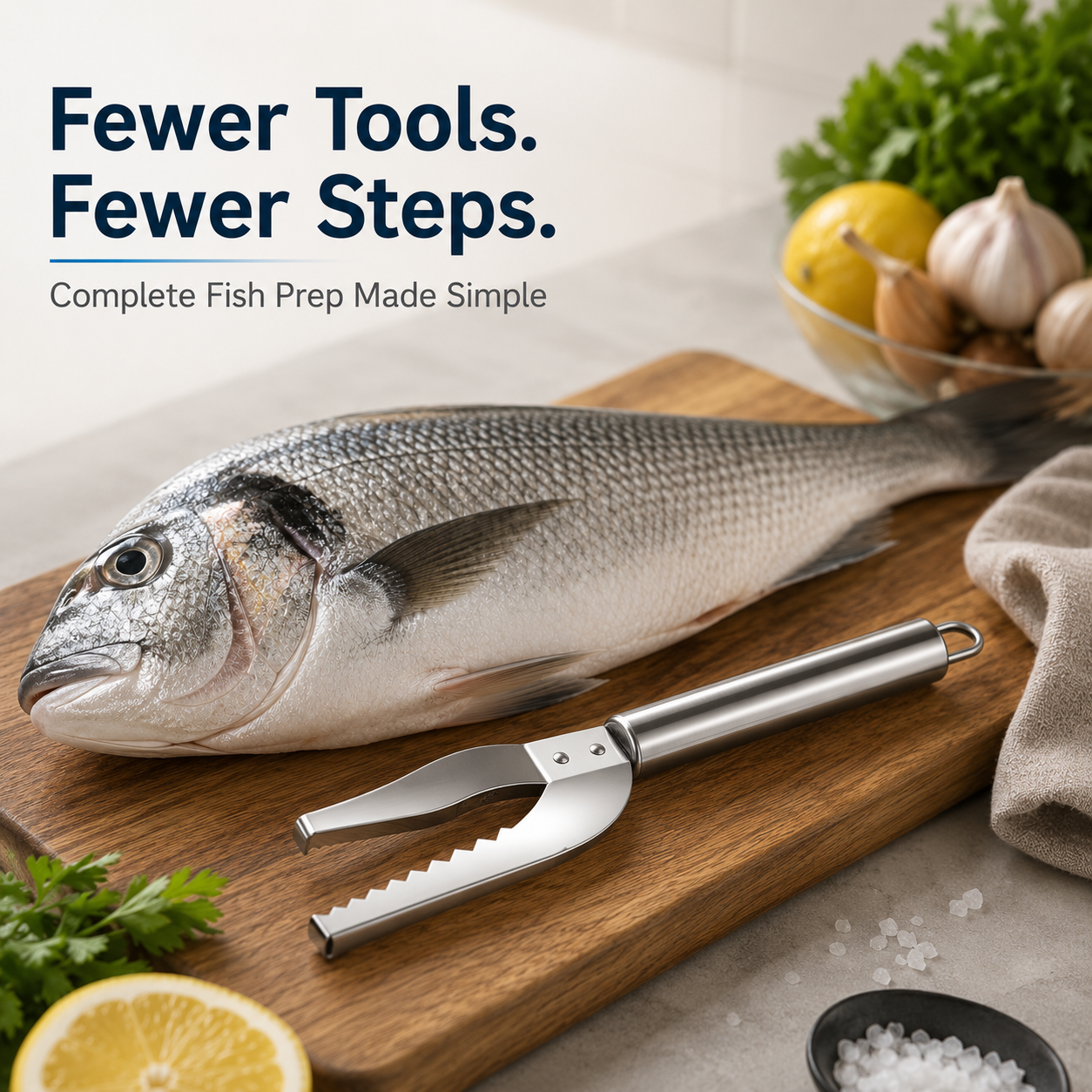 Using fish cleaning tool on outdoor camping fishing trip