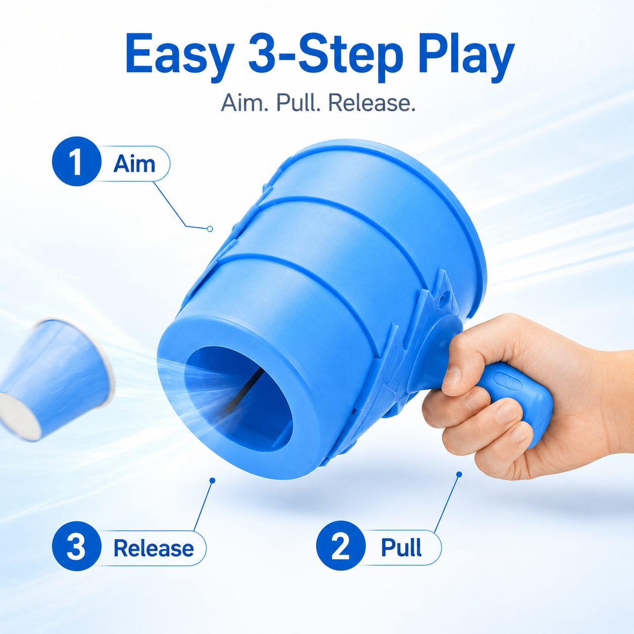 Durable blue plastic air cannon shell profile view