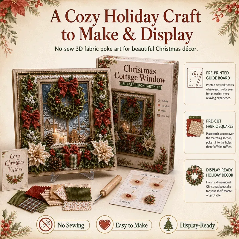 Handcrafting a 3D textured fabric poke art Christmas scene