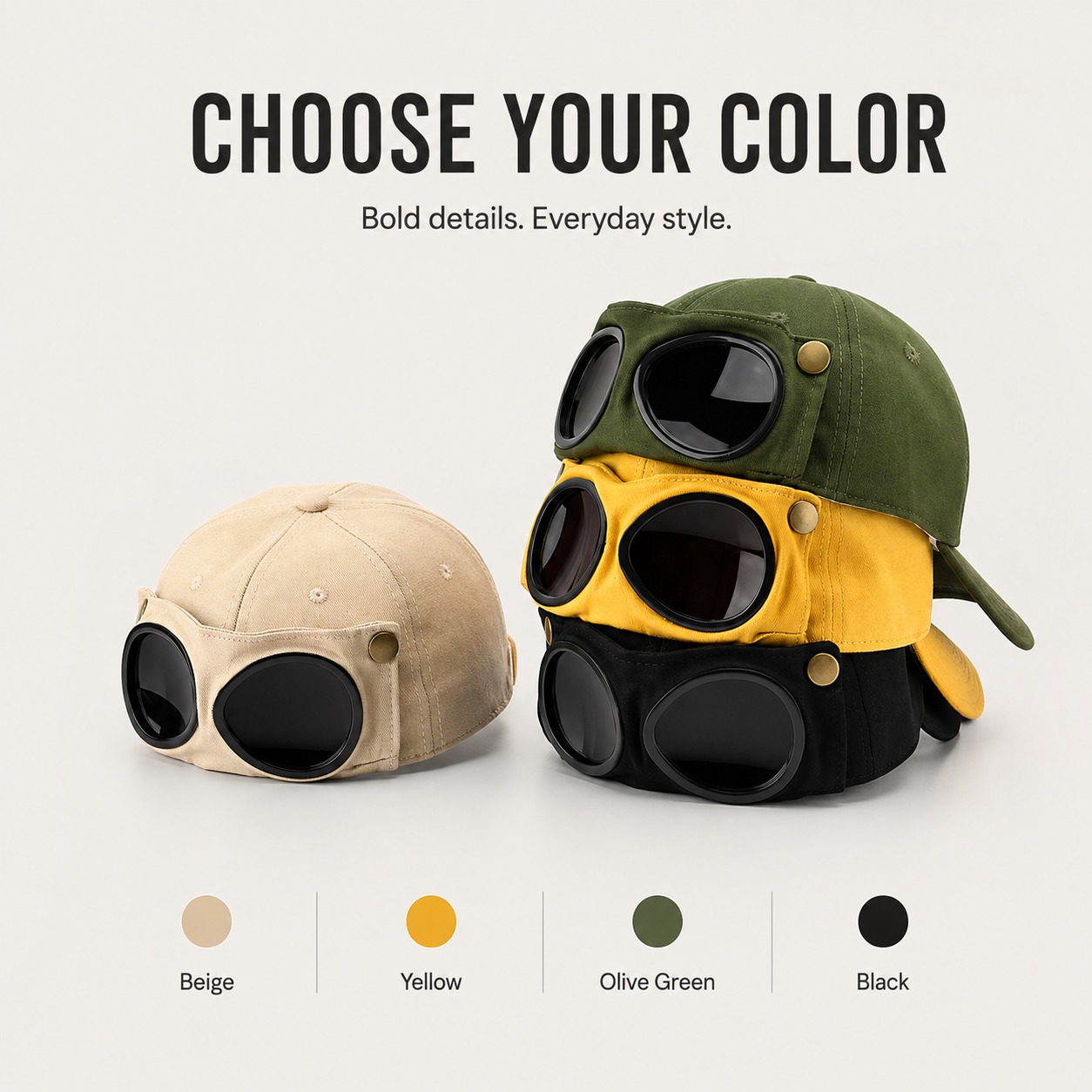 Cat ear aviator goggle baseball cap overview