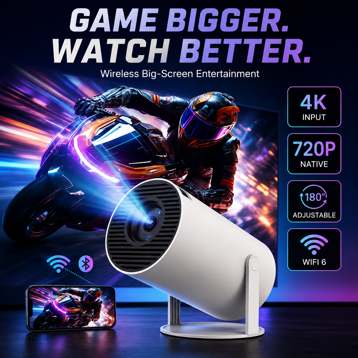 Compact cylindrical smart projector layout profile