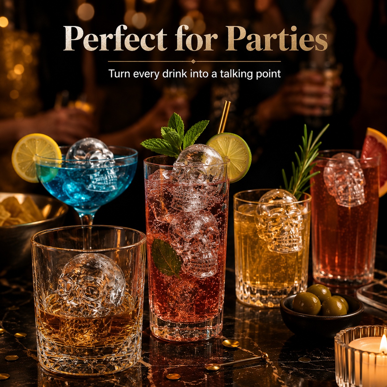 Spooky skull ice setup for Halloween party table decoration