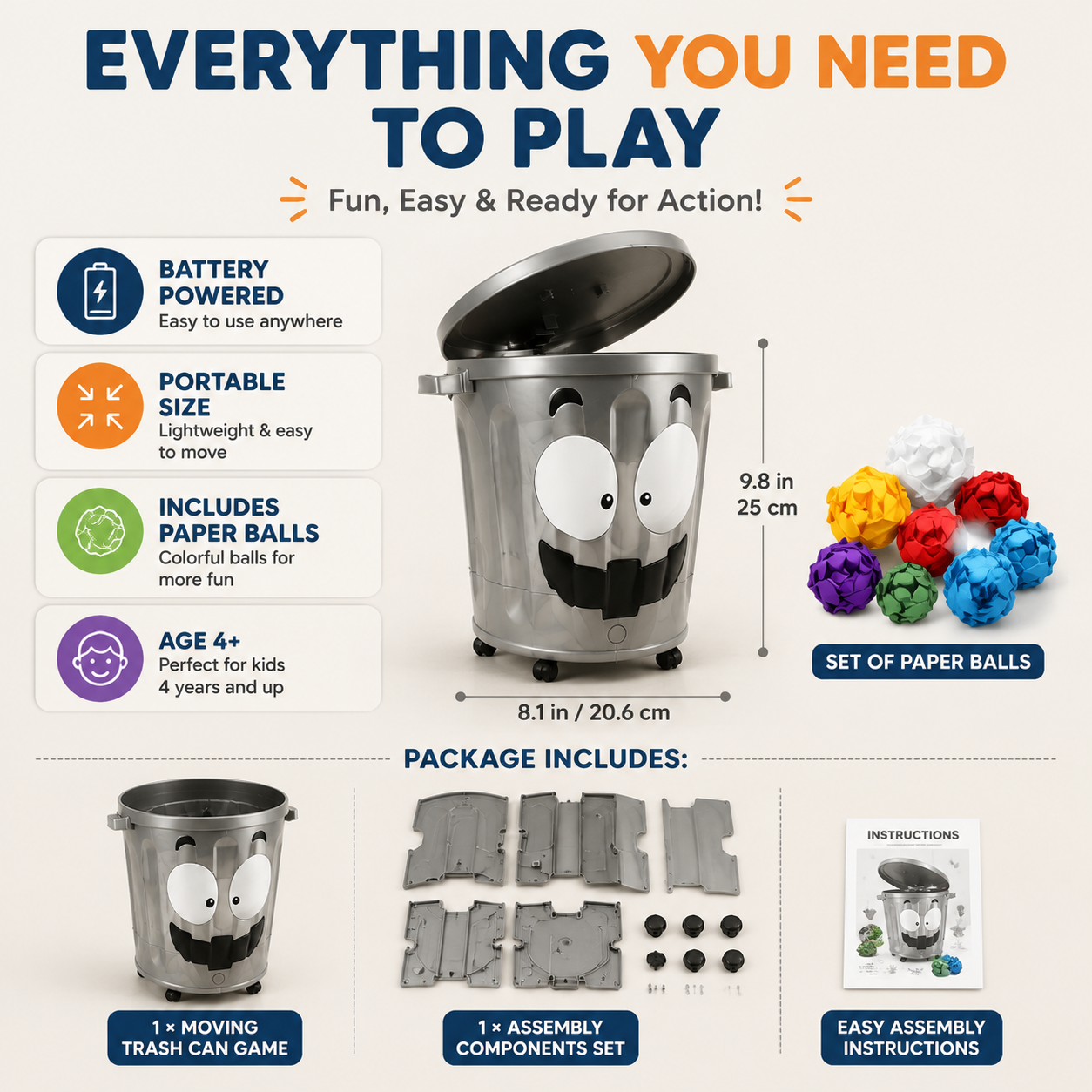 Moving trash can game set box overview