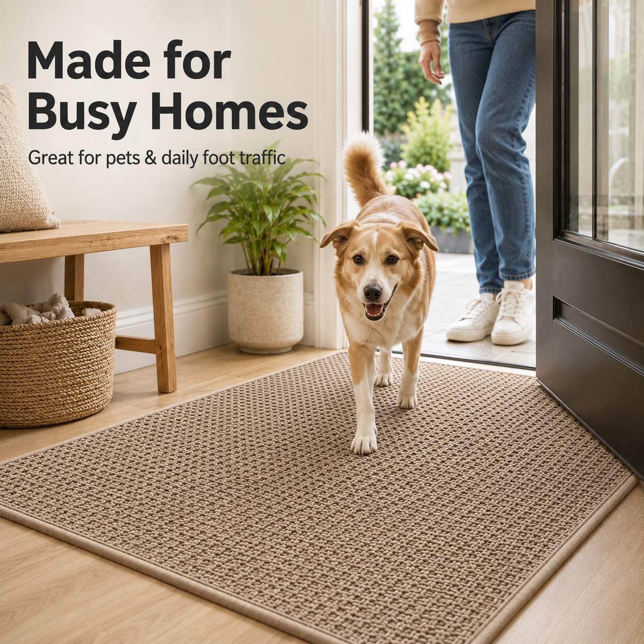 Absorbent low profile washable floor mat